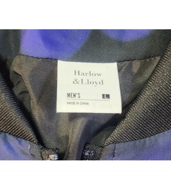Harlow & Lloyd Midnight Purple Flower Bomber Jacket Mens Large Unisex EUC - Picture 8 of 8